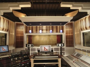 3 audiomachine Control Room custom acoustic wood slats front view